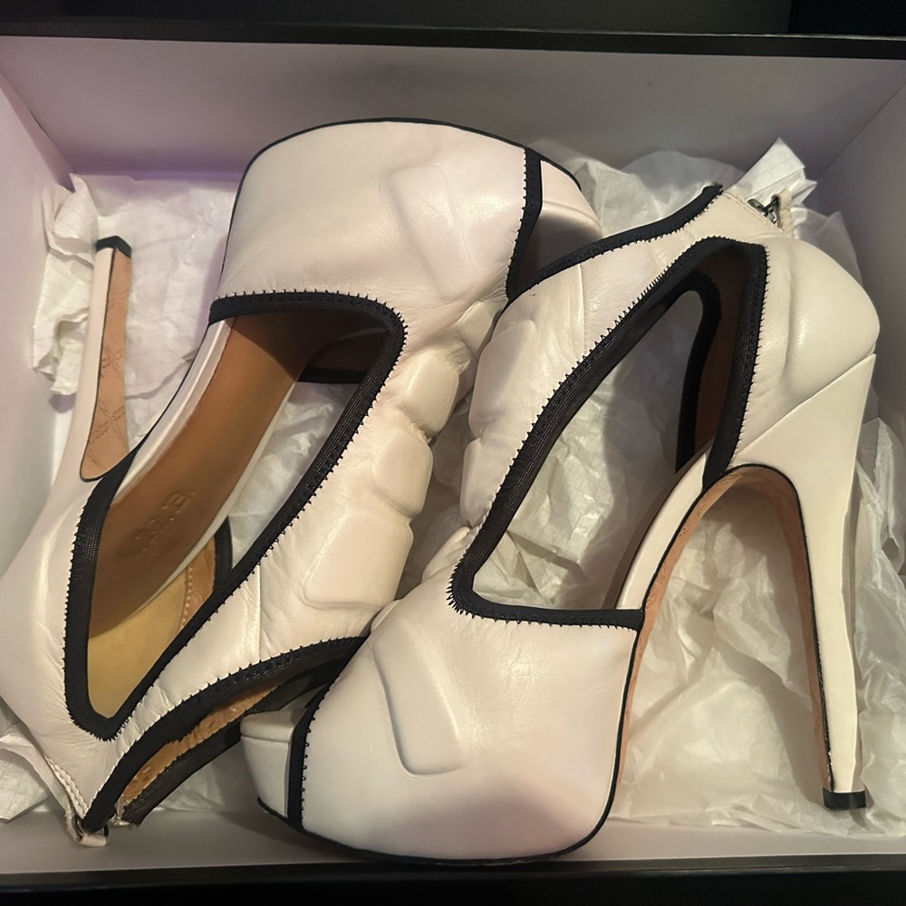 L.A.M.B. White and Black Stiletto Heels